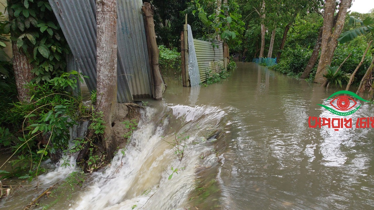 মেঘনার পানি বিপৎসীমার ওপরে, উপকূলীয় অঞ্চল প্লাবিত