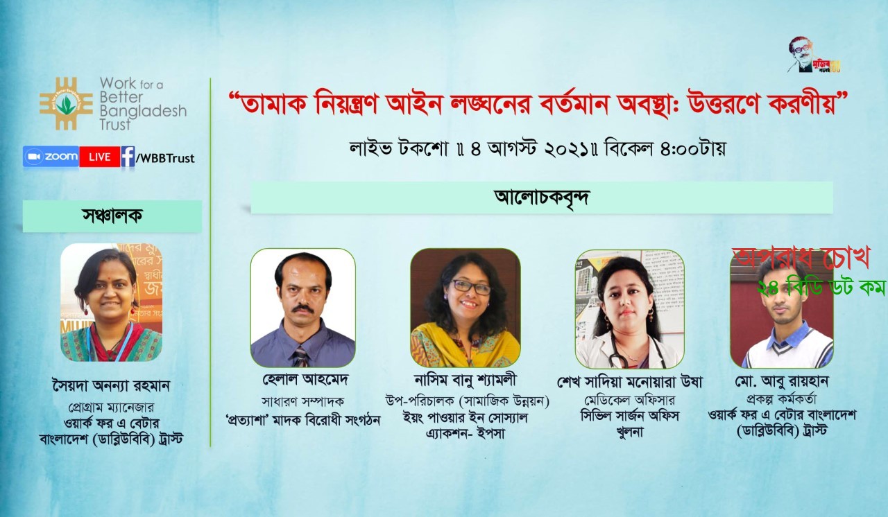 তামাক নিয়ন্ত্রণ আইনের কঠোর প্রয়োগ করোনা প্রতিরোধে ভূমিকা